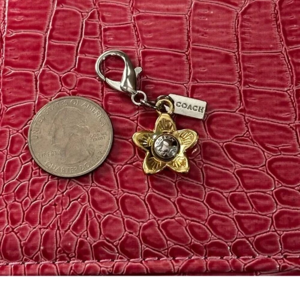 Coach Floral Silver/Gold Bag Charm Keychain EUC - Picture 4 of 5